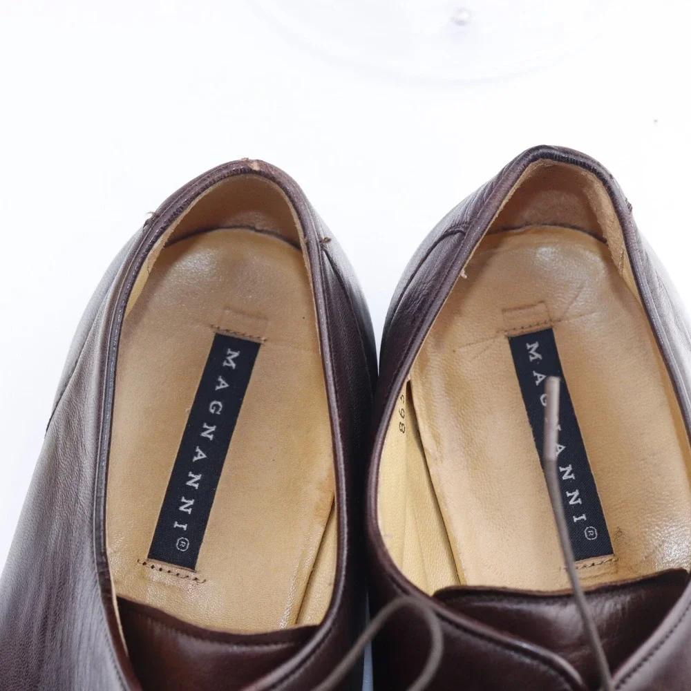 Magnanni Mens Oxfords Size 46 13 Brown Leather Split Toe Apron Toe Dress Shoes